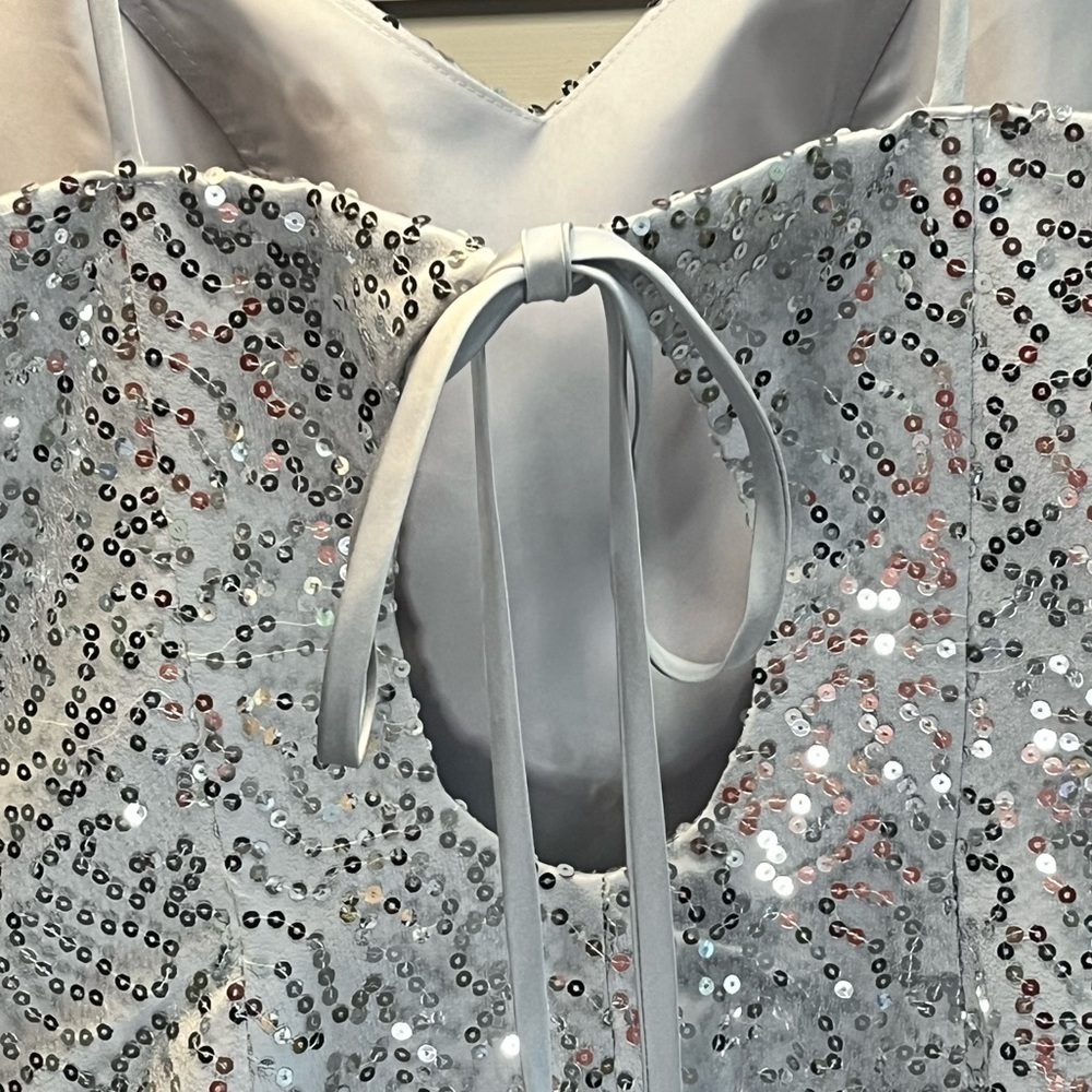 Light In The Box Silver Sequin Bubble Hem Open Tie Back Dress — image 6 of 8